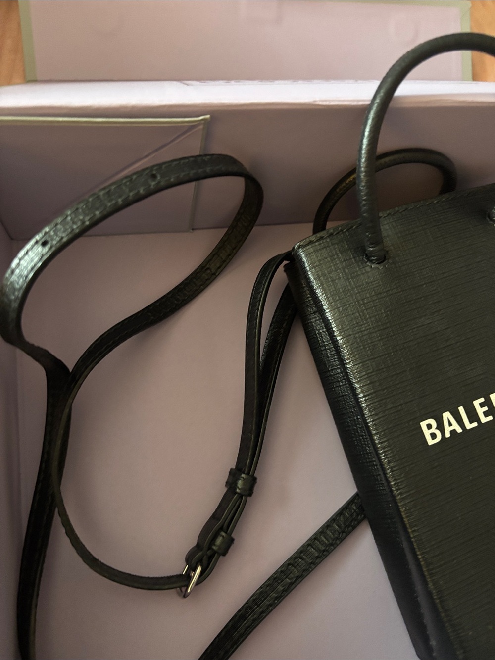 Balenciaga Black Textured Leather Phone Pouch Crossbody - Picture 4 of 4